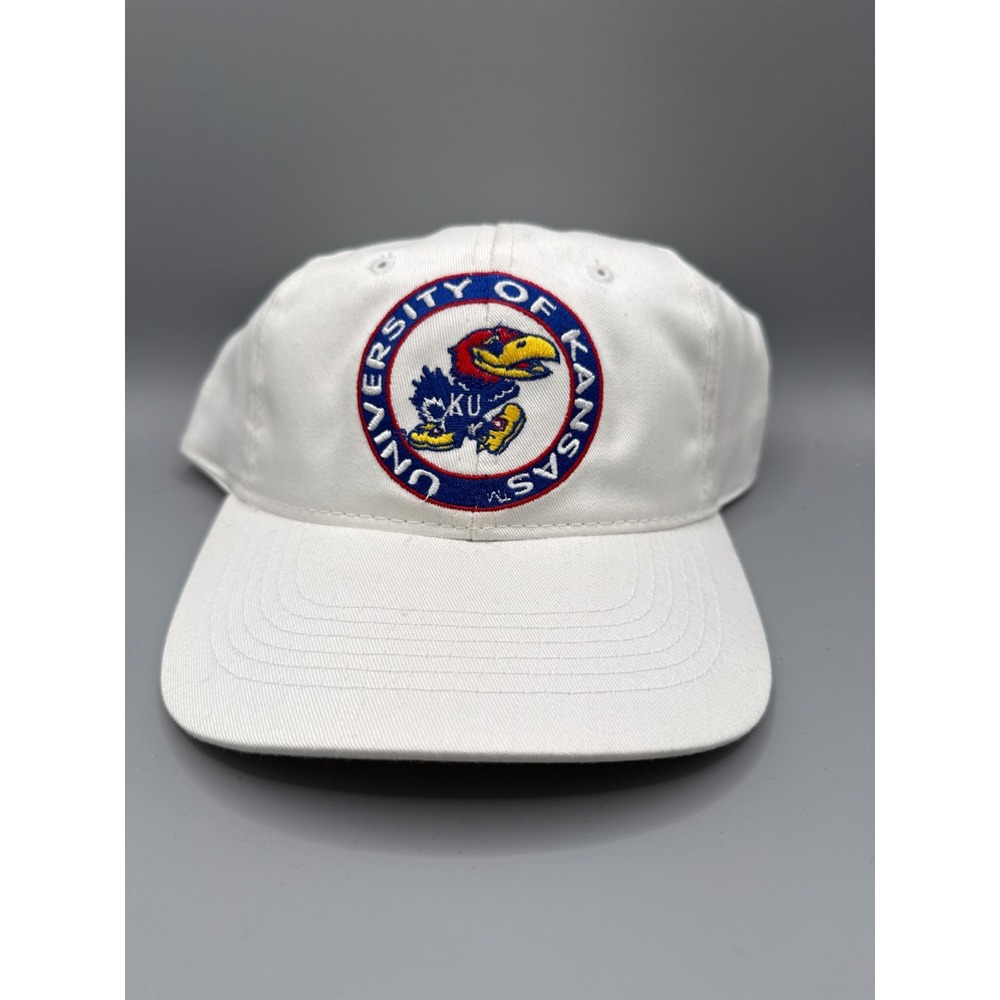 Vintage Kansas Jayhawks KU Snapback Hat White ANNCO Basketball 90s